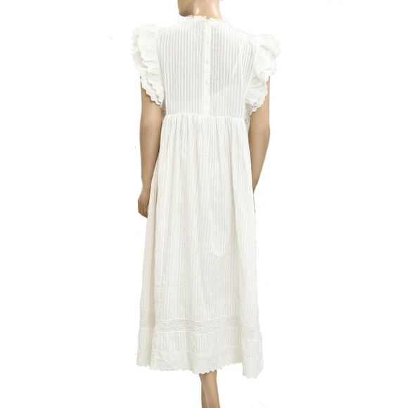 The Great. Trellis Midi Dress Eyelet Embroidered Ruffle Lace White S 1 279877 - Picture 6 of 10